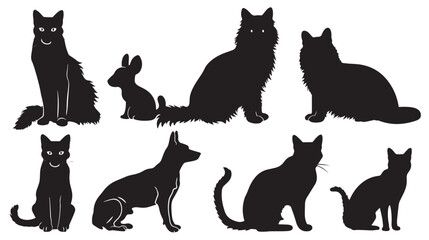 Animal Pet Silhouettes Vector , black silhouettes isolated on white background