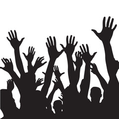 Obraz premium Applause people. Cheerful crowd cheering. Hands up. Silhouette vector