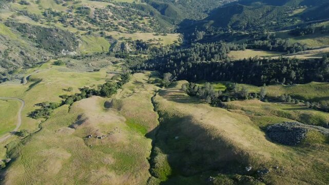 Aerial View of Los Padres National Forest near Figueroa Mountain, Santa Ynez Valley, California