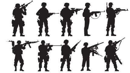 armed forces silhouette set. Collection of various realistic military Firearms