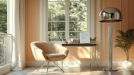 Fototapeta premium Peaceful home office with ecofriendly decor drafting newsletter