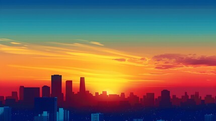 Fototapeta premium Breathtaking Anime Inspired Sunset Cityscape with Striking Color Palette