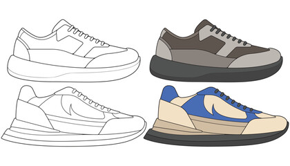 Bundling set vector sneakers shoes for training, sneakers shoe vector illustration. Sneakers color full.