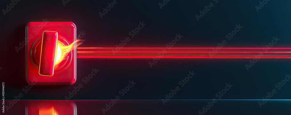 Poster red switch with glowing effects on a dark background