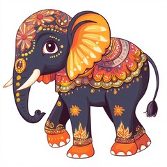 Obraz premium A playful Indian cartoon elephant with decorative patterns on its body