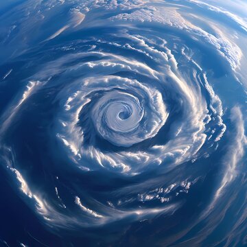 A stunning image of the Earth viewed from space, with a powerful hurricane visible in the background
