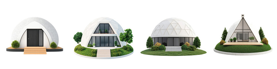 Obraz premium Eco Friendly Geodesic Domes Innovative and Sustainable Residential Architectural Designs Featuring Unique Geometric Structures Futuristic Glass and Green Landscapes