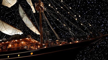 A beautifully lit ship under a starry night sky, showcasing elegance and adventure.