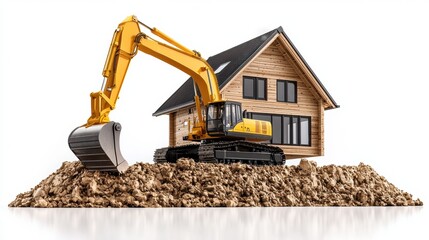 Obraz premium Excavator Preparing Construction Site for New Home Development