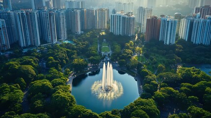 An urban city implementing an innovative water conservation strategy, using automated sensors to monitor and optimize water usage in public areas and residential zones