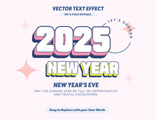 Editable text effect 3D Happy New Year 2025  cartoon template style premium vector