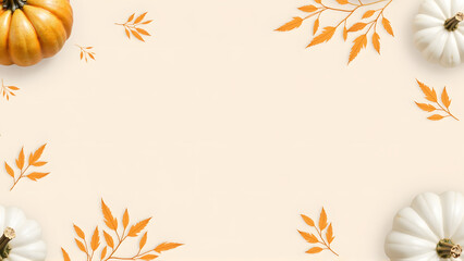 Obraz premium Autumn pumpkins and leaves arranged on a light background for fall decoration or Thanksgiving