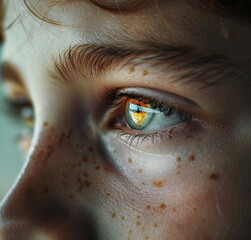 Fototapeta premium Child and youth faces their look, clean look, neutral background.