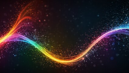 Obraz premium Digital colorful particles wave and light abstract background with shining dots stars