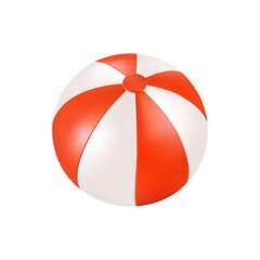 Inflatable 3d beach ball, red white pool party toy. Summer rainbow swimming water floating sphere. Sport game balloon, air blown round big plastic rubber beachball. Sea vacation striped fun kid bauble