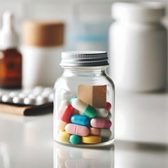 Colorful Pills in Glass Jar
