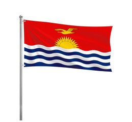 Kiribati National flag waving in the wind on a silver pole, isolated on transparent
