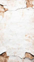 Peeling paint reveals textured background with mix of white and brown tones, creating rustic and aged appearance. This evokes sense of history and wear