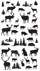 Naklejka premium Big mammals of the northern lands vector silhouettes collection