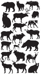 Obraz premium Big mammals of the northern lands vector silhouettes collection