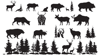 Fototapeta premium Big mammals of the northern lands vector silhouettes collection