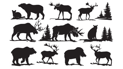 Fototapeta premium Big mammals of the northern lands vector silhouettes collection