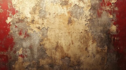 Obraz premium Weathered Wall with Red and Gold Paint Flakes