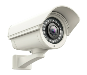 Modern CCTV security camera, isolated on transparent cutout background