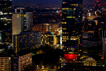 Obraz premium Warszaw, Poland: Evening panorama of the city center from the observation deck of the Palace of Culture and Science
