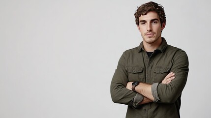 Obraz premium Confident Young Man with Arms Crossed Against Wall