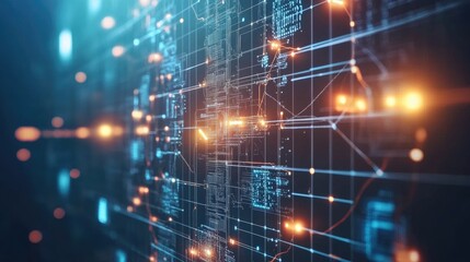 Digital blockchain technology presentation illustration with cryptocurrency and financial charts, showing transparency and security.