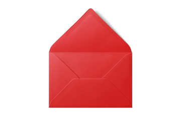 Opened red paper envelope mockup isolated on a transparent background, PNG. High resolution. 