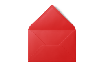 Opened red paper envelope mockup isolated on a transparent background, PNG. High resolution. 