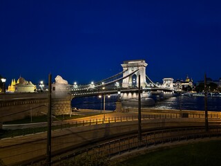 Budapest , Hungary and Danube river by night