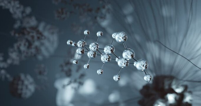 Caprylic acid rotating 3d molecule, molecular structure of octanoic acid, seamless video