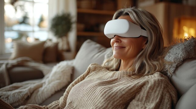 A woman enjoying VR at home.