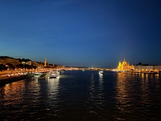 Budapest , Hungary and Danube river by night