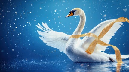 Majestic swan gliding on calm waters under a moonlit sky