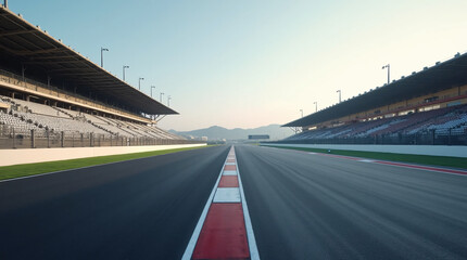 Obraz premium front view of a race car on a racetrack with speed effect