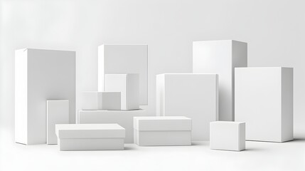3D Abstract White Geometric Shapes on Clean Minimalist Studio Background