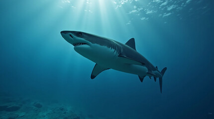 Fototapeta premium a shark swimming in the depths of the ocean