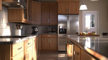 Professional photography, modern honey oak cabinets in a transitional kitchen
