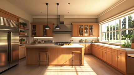 Professional photography, modern honey oak cabinets in a transitional kitchen
