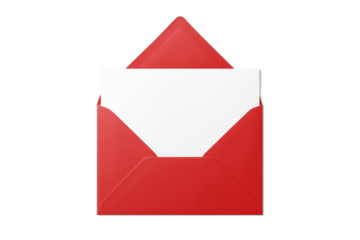 Opened red envelope mockup with blank paper isolated on a transparent background, PNG. High resolution. 