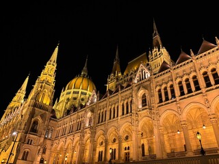 Hungarian parliament building in Budapest by night