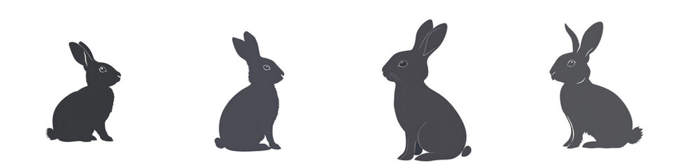 Naklejka premium Minimalist Silhouette Rabbits or Hares in Black and White Collection of Cute Adorable Bunny Outlines in Various Poses and Positions Simple Graphic Suitable for Patterns Icons Logos