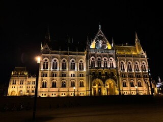 Hungarian parliament building in Budapest by night