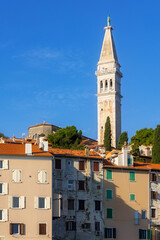 Rovinj, Croatia old town, church bell tower