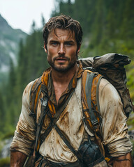 Obraz premium Strong survivalist in remote wilderness