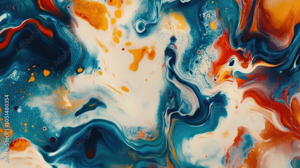 Poster fluid swirl abstract blob pattern with bold colors and a dynamic sense of movement, adding an artist